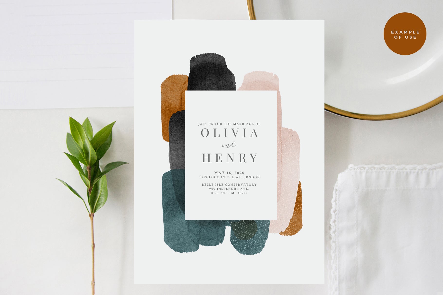 watercolor shapes wedding invitation