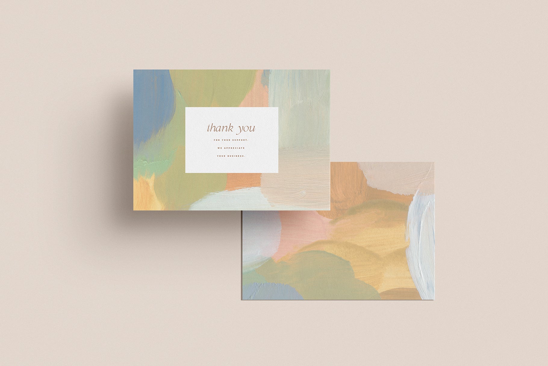 thank you card design with abstract painted background