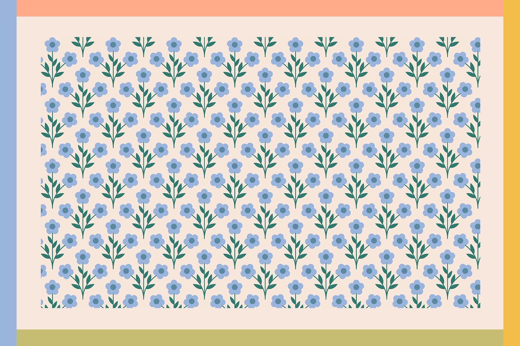 Seamless cute floral pattern in blue and green for modern feminine website or branding