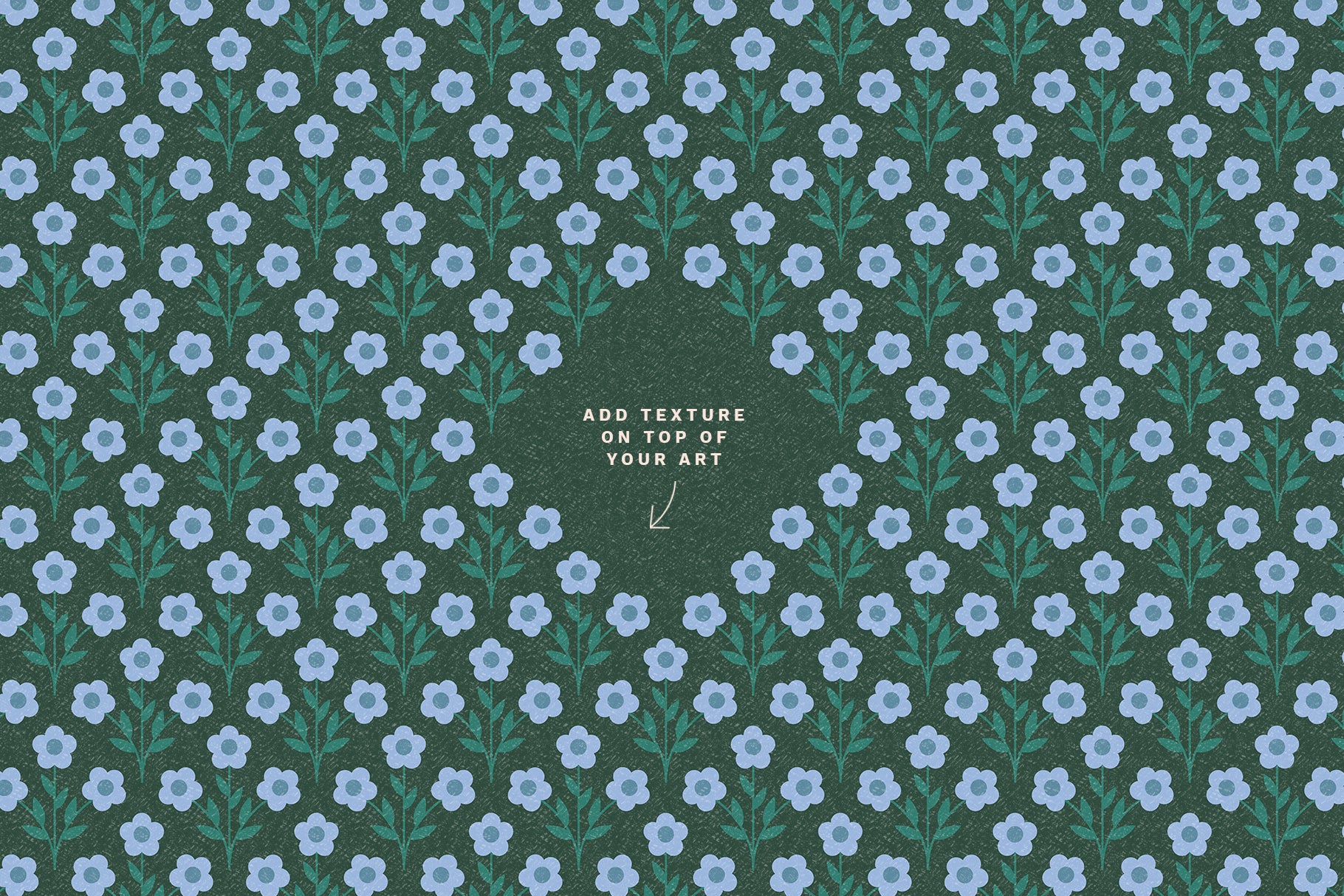 Cute blue seamless flower pattern with hand drawn texture