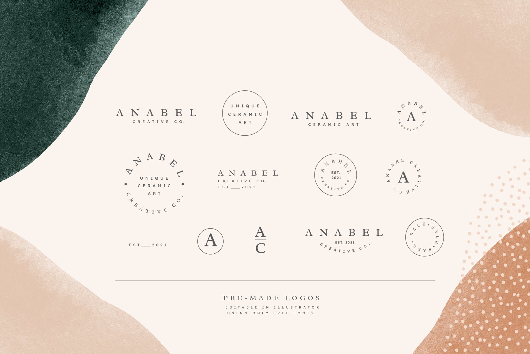 pre made logos for artists with watercolor graphic elements