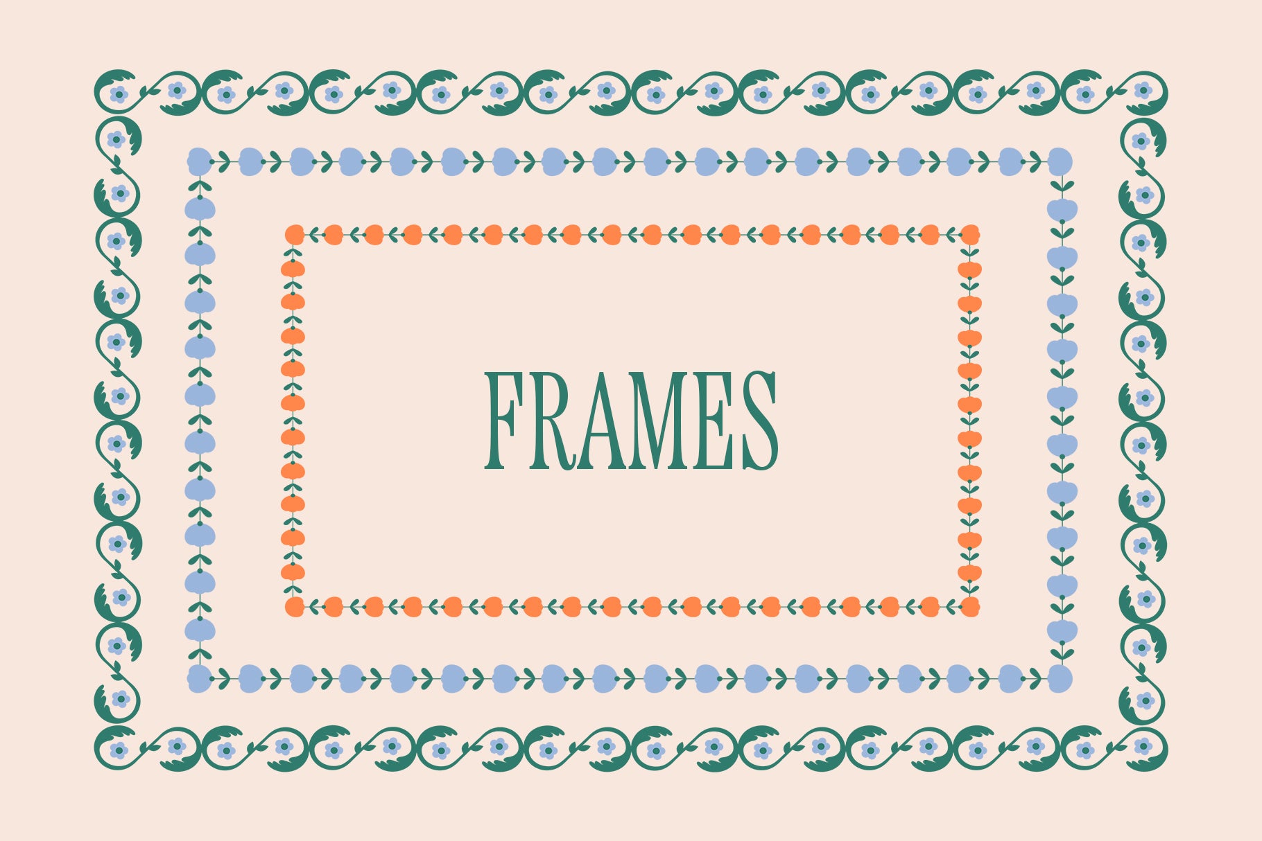 Vector borders and frames featuring folk flowers for invitations and cards