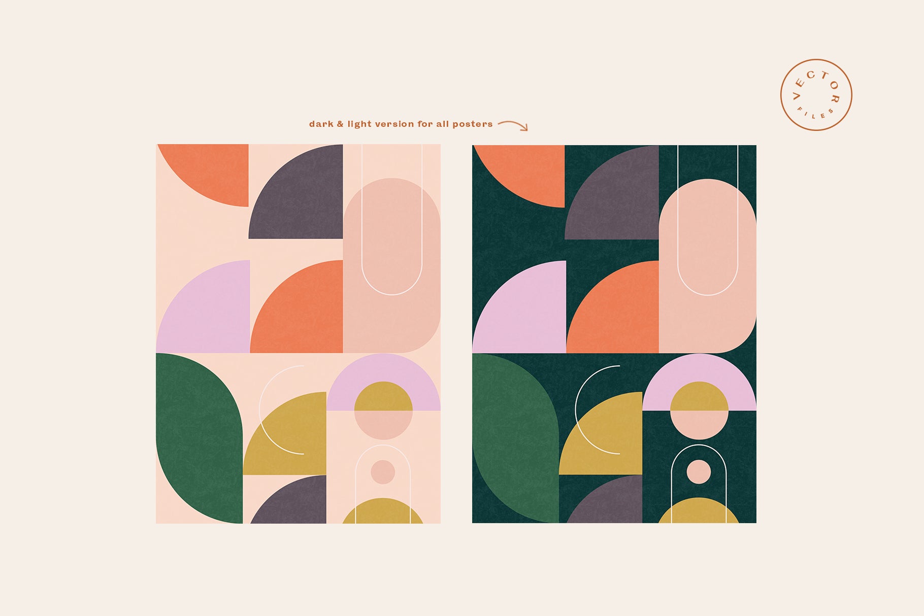 two geometric posters with the same composition but different color palettes 