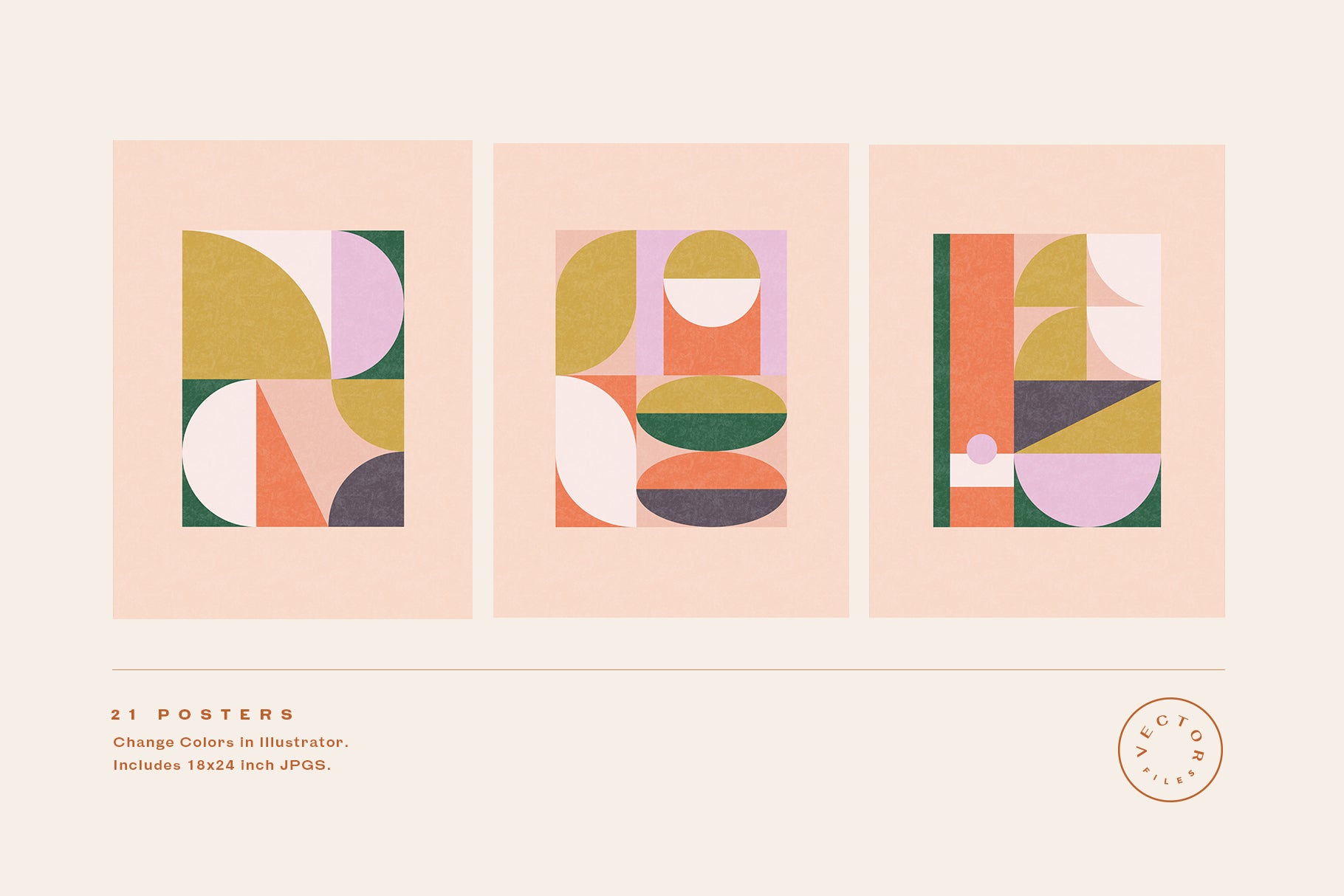 three colorful graphic geometric posters
