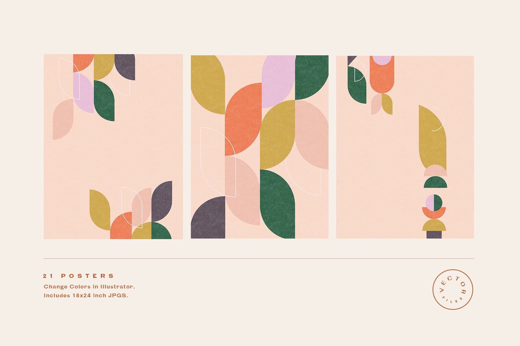 three graphic geometric posters