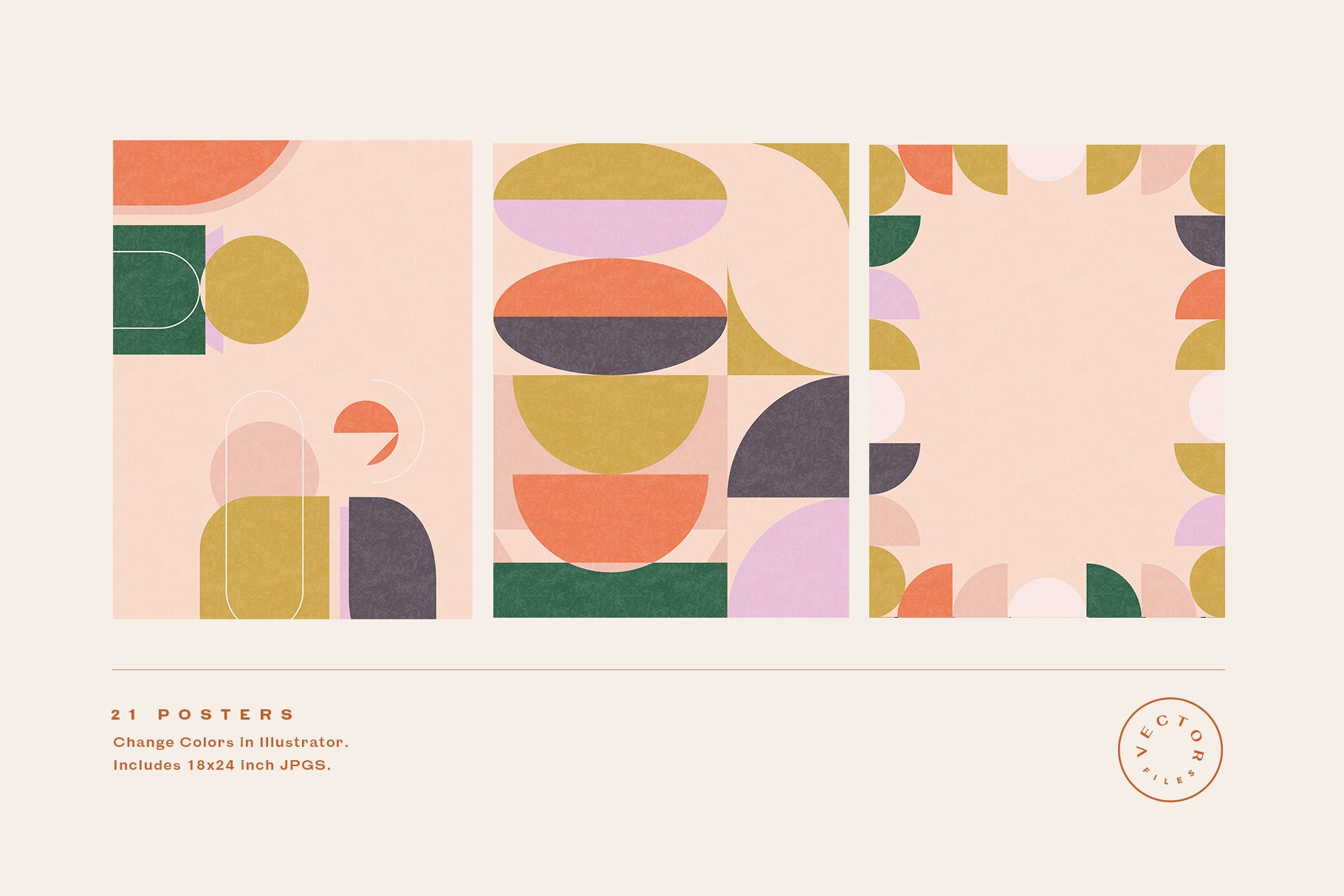 three colorful graphic geometric posters 