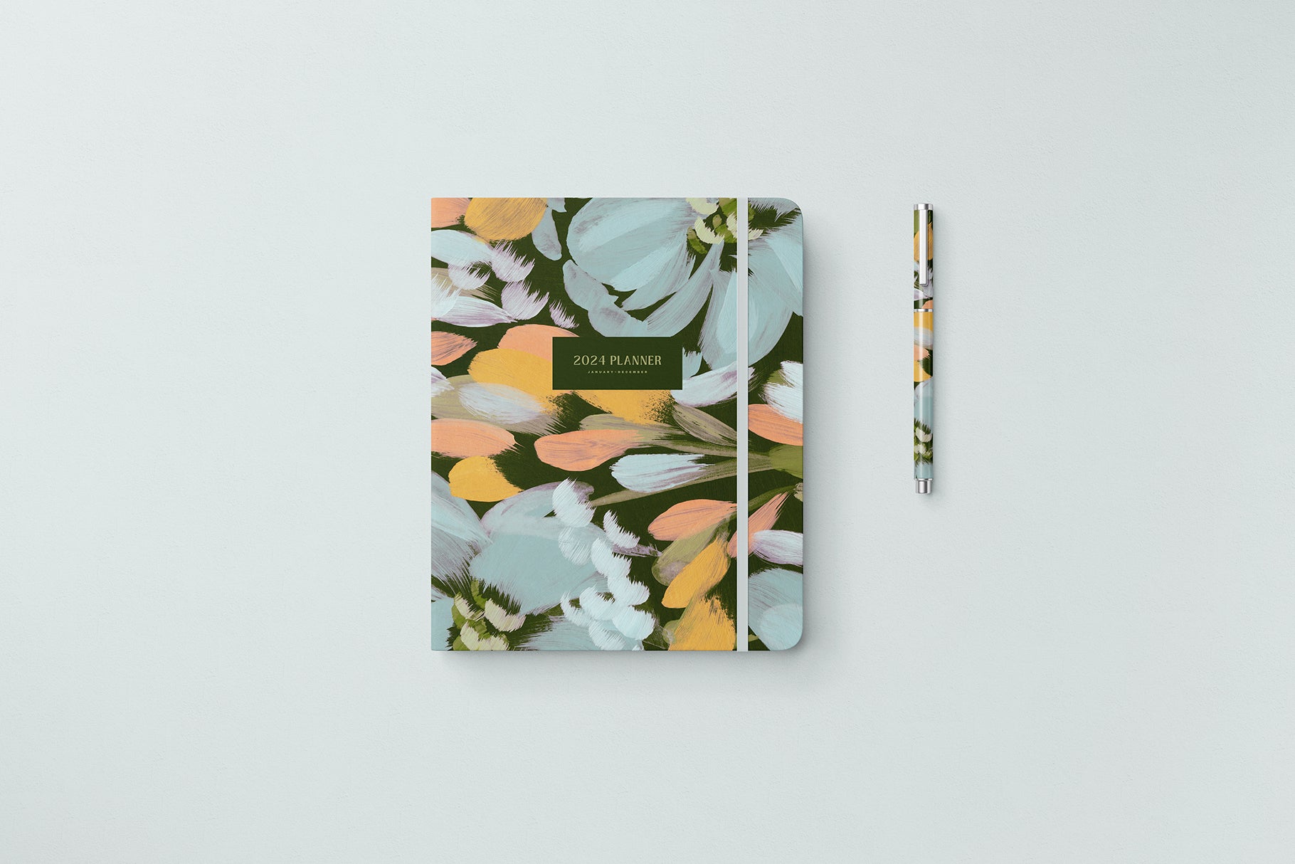 Abstract painted floral planner cover design 