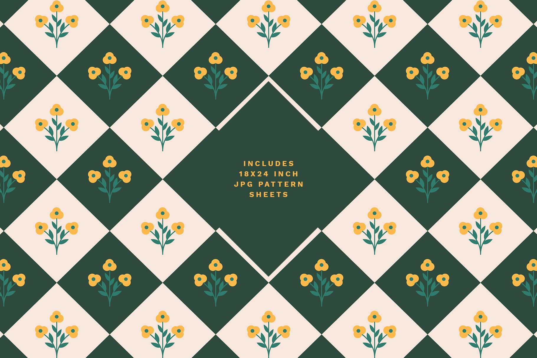 Floral checkered seamless pattern