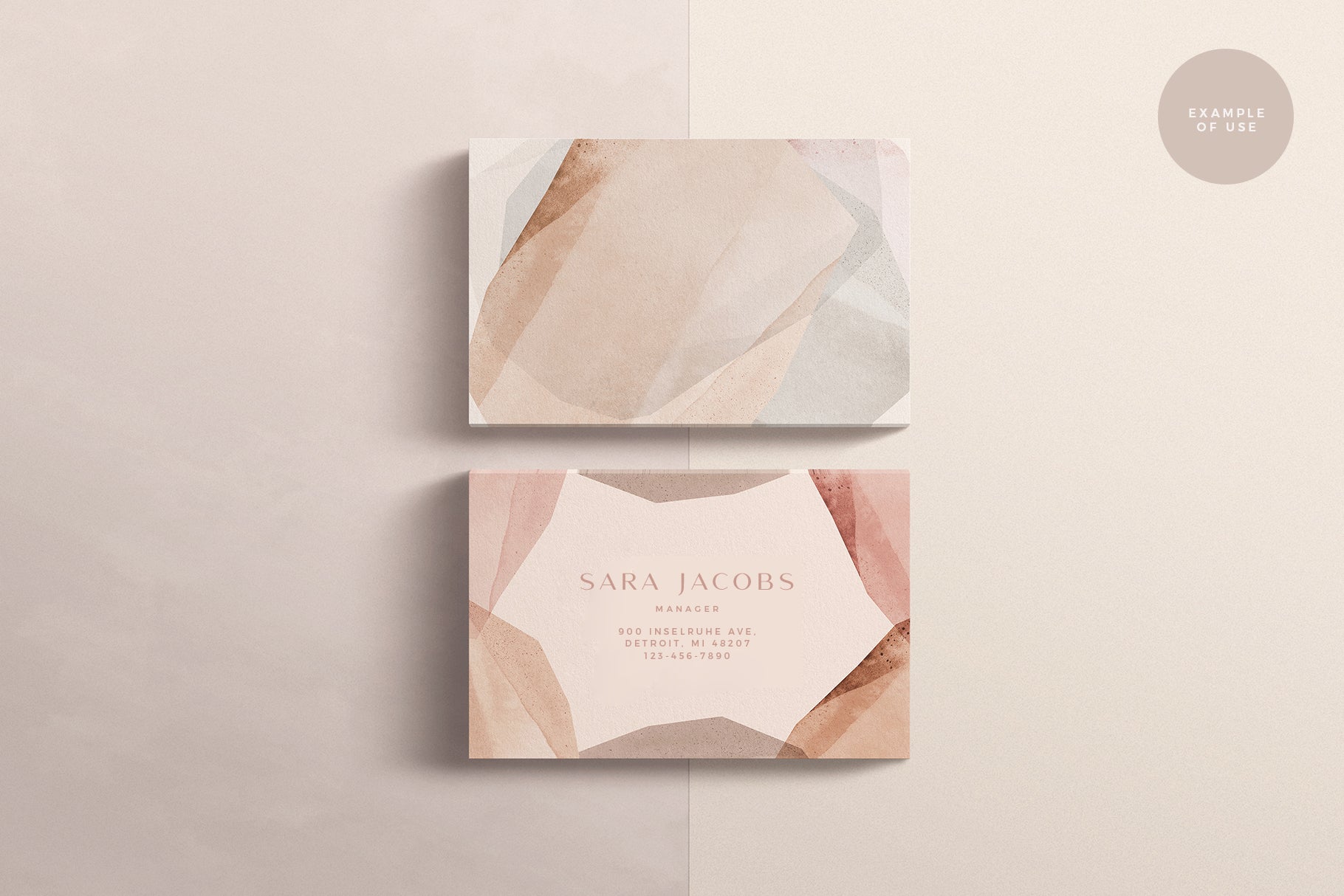artistic business card design mock up with painted shapes