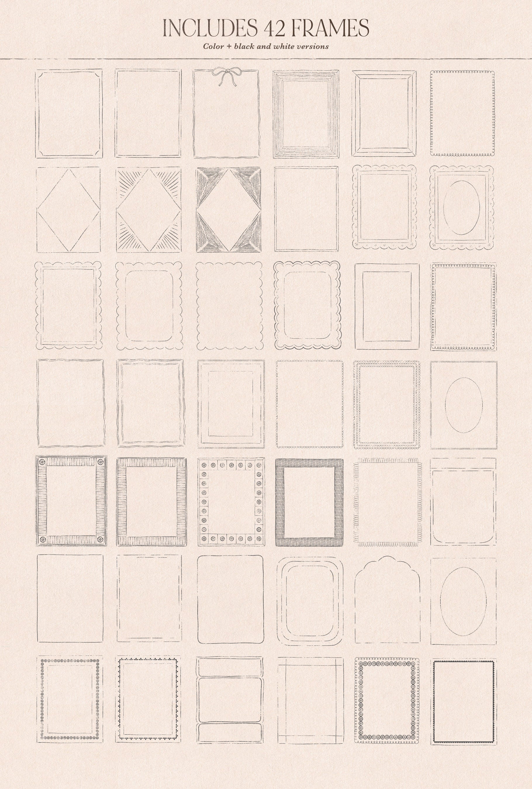Black and white outline hand drawn frames png transparent background