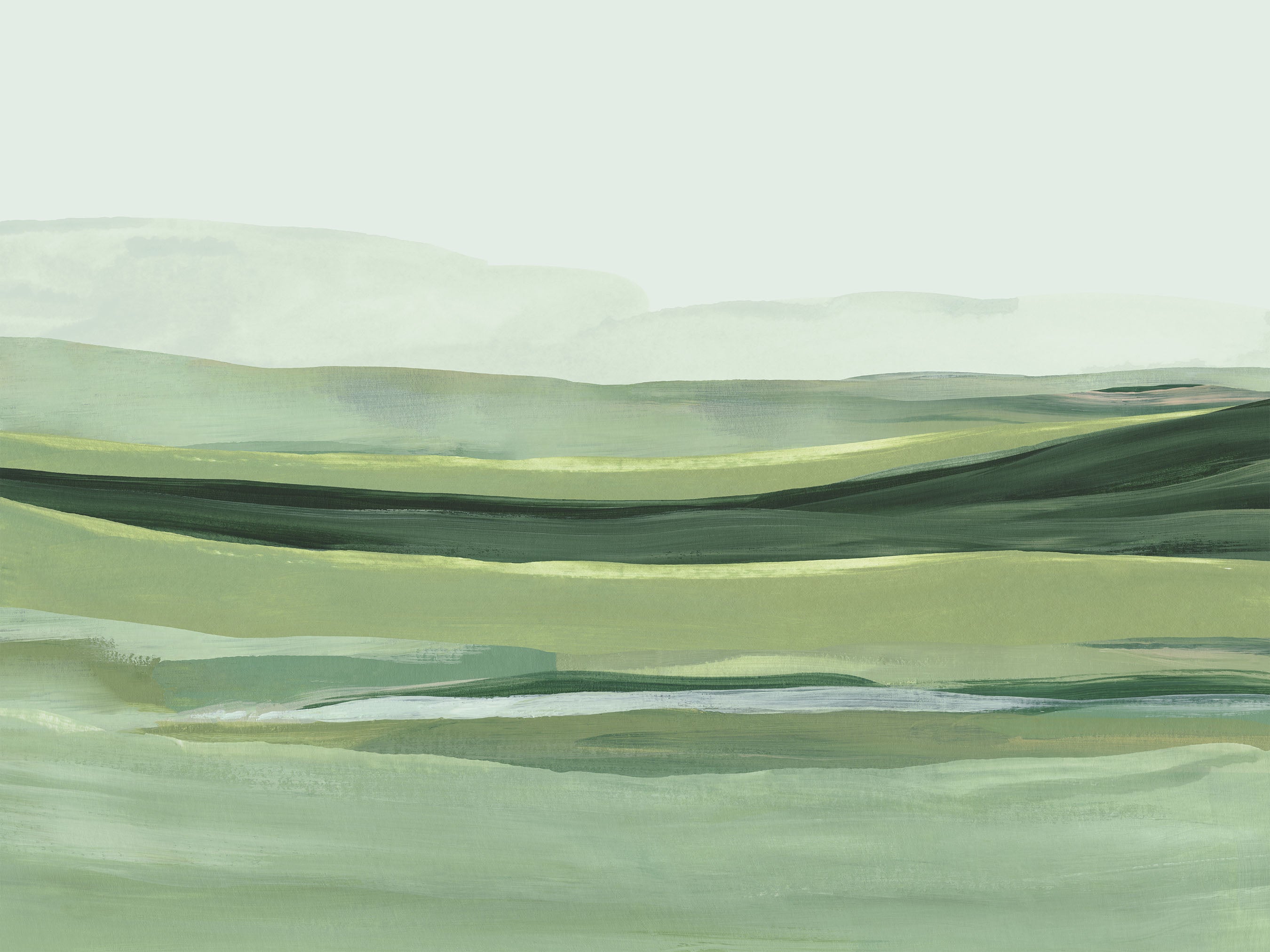 green rolling hills country landscape art print