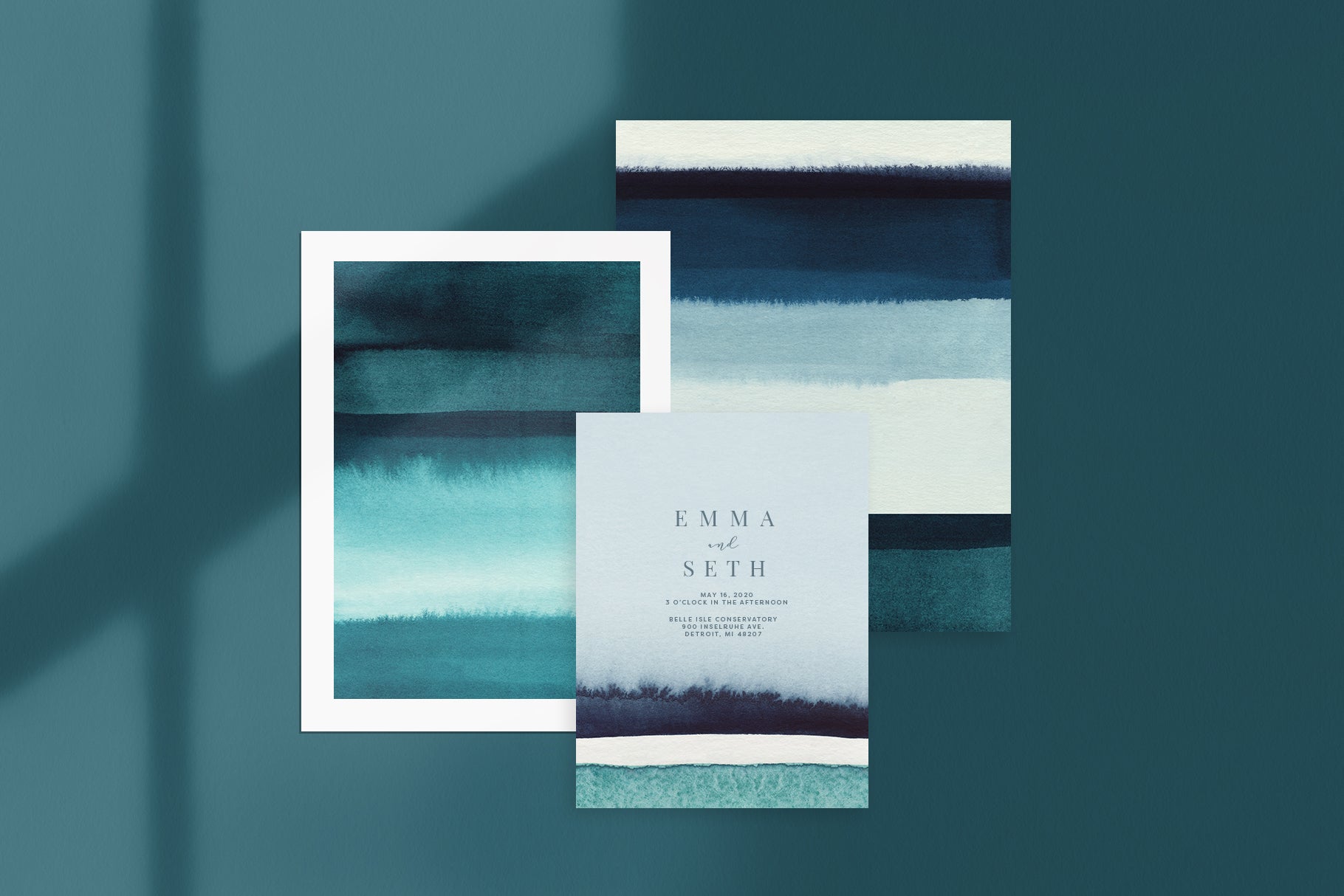 stationery mock up featuring blue watercolor background