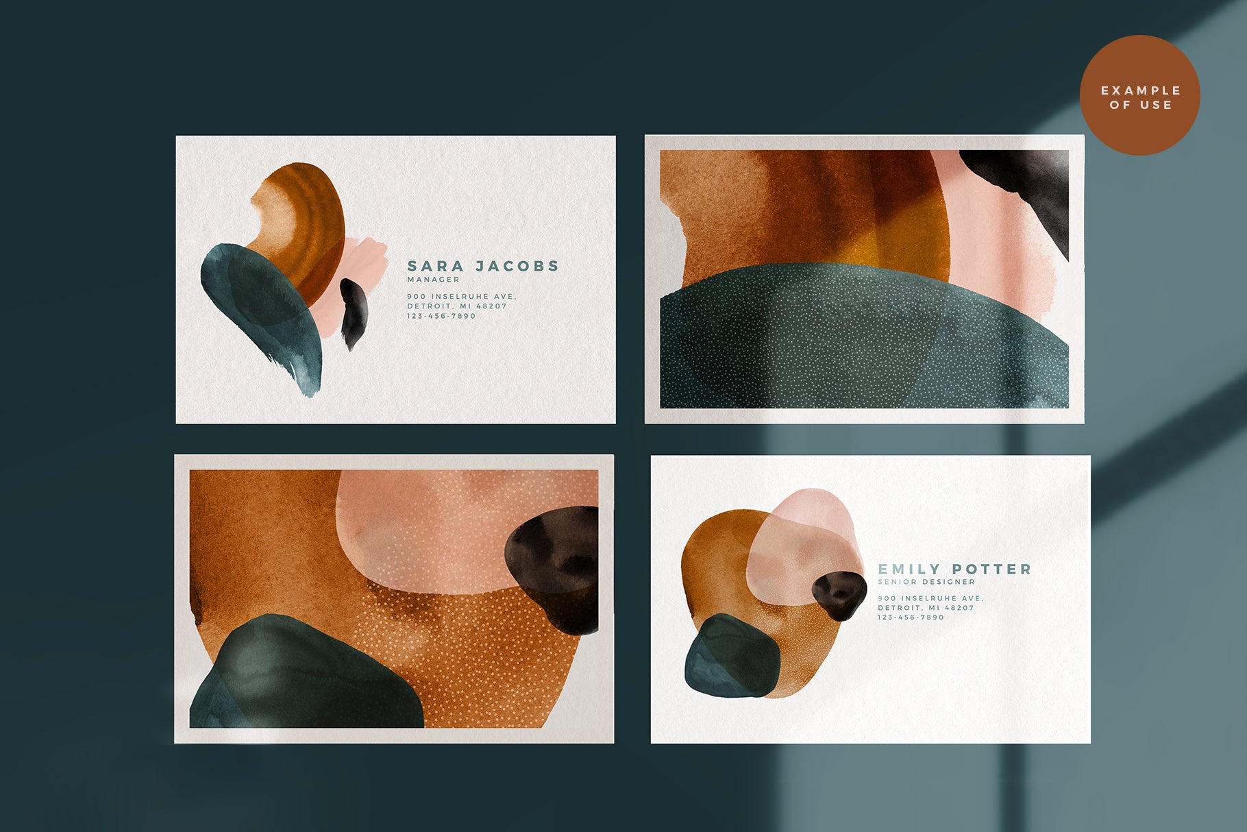 watercolor shapes business card design