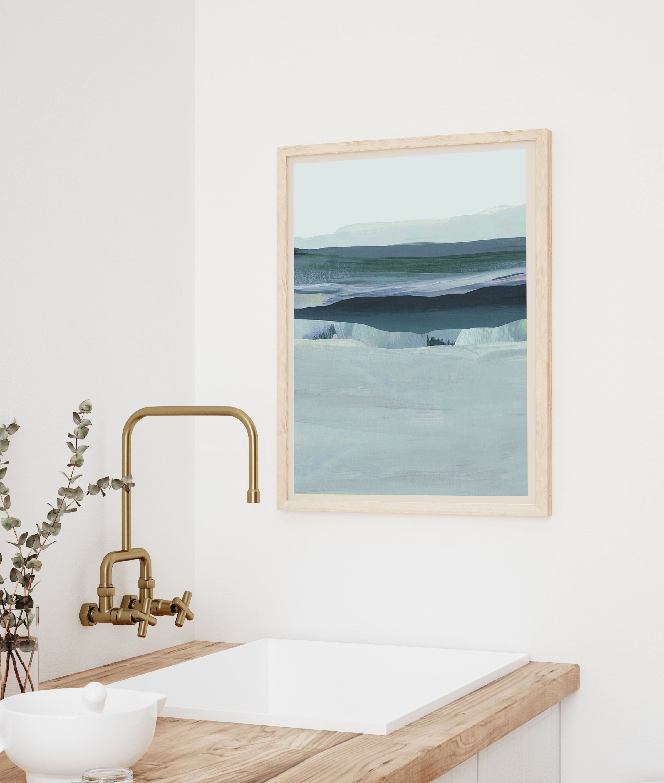 blue vertical landscape painting