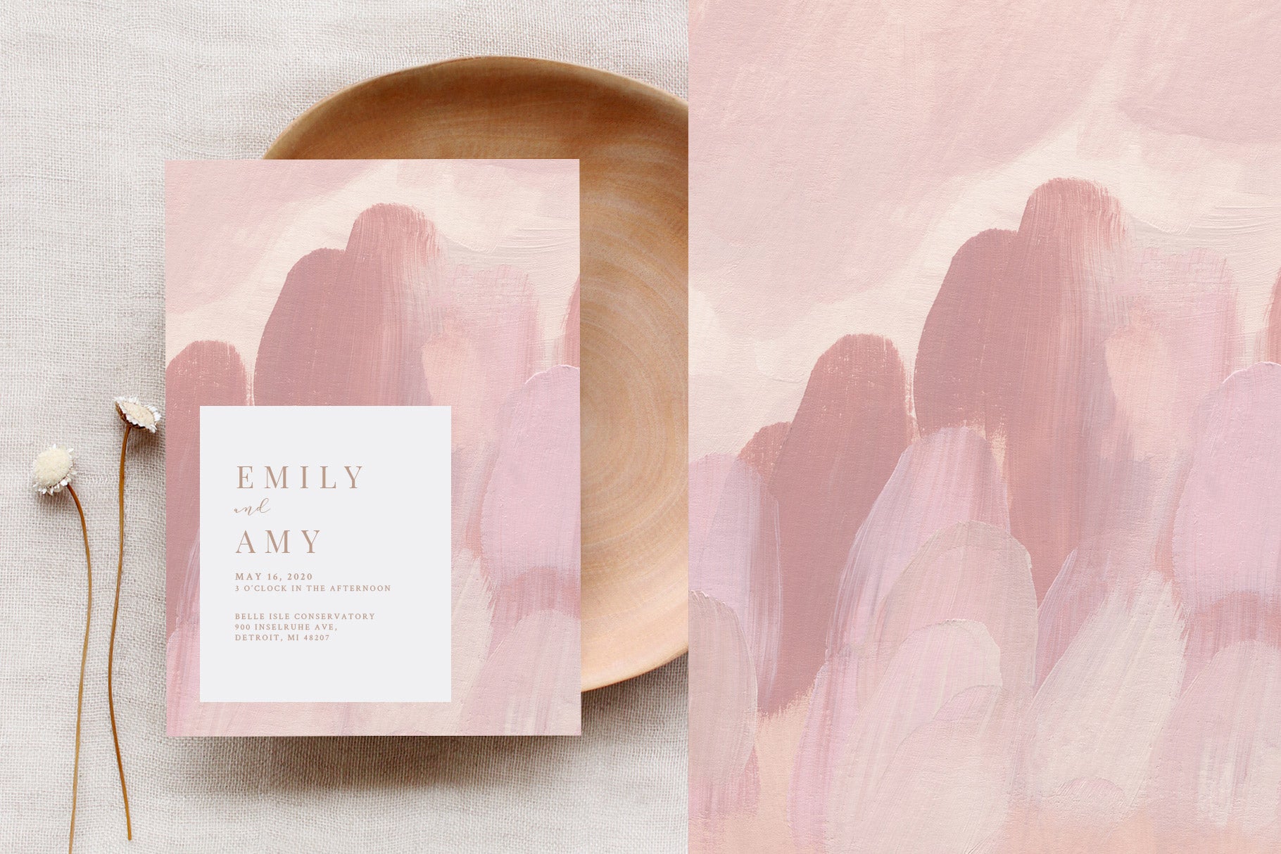 pink artistic wedding invitation design