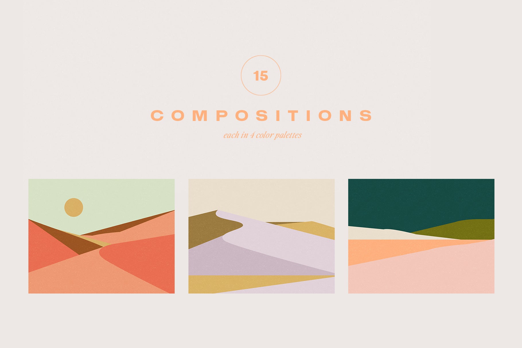 three graphic horizontal posters featuring landscape artwork