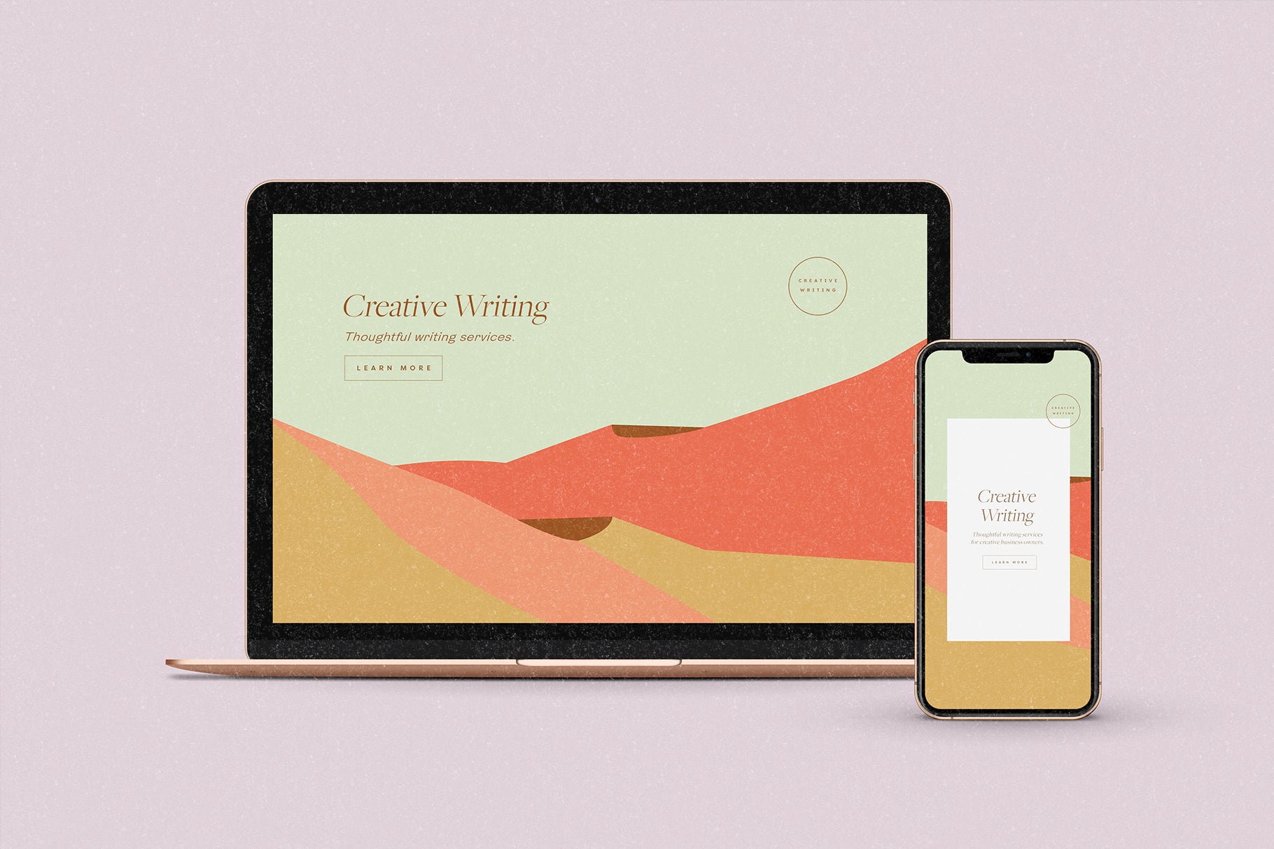 laptop mock up with illustrative landscape graphic and elegant typography