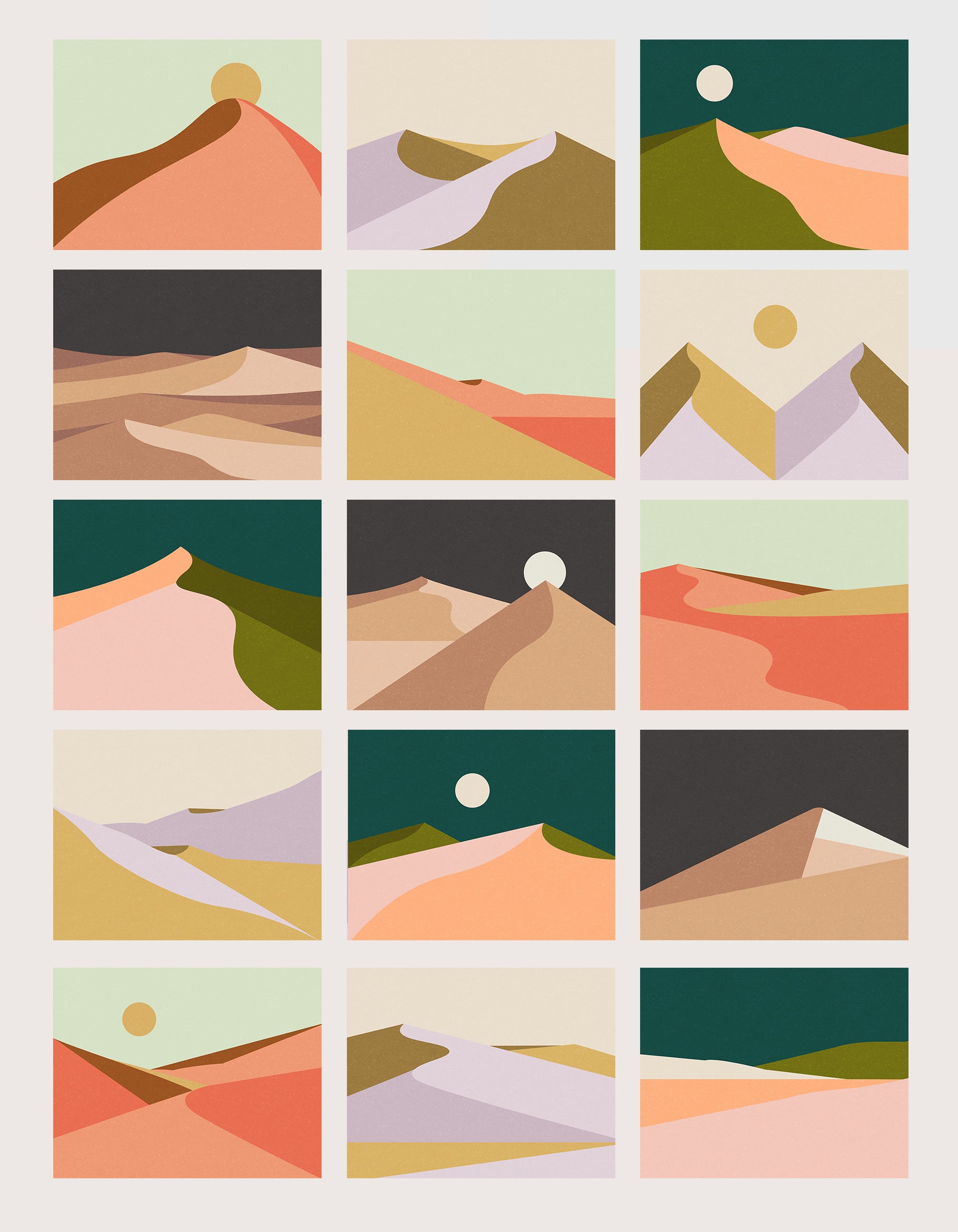 set of fifteen vector illustrations of mountains