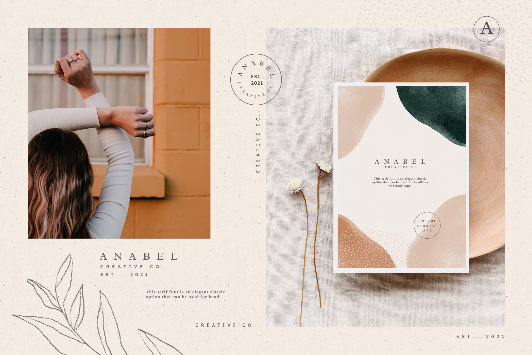 graphic design assets for an artistic brand featuring painted watercolor shapes