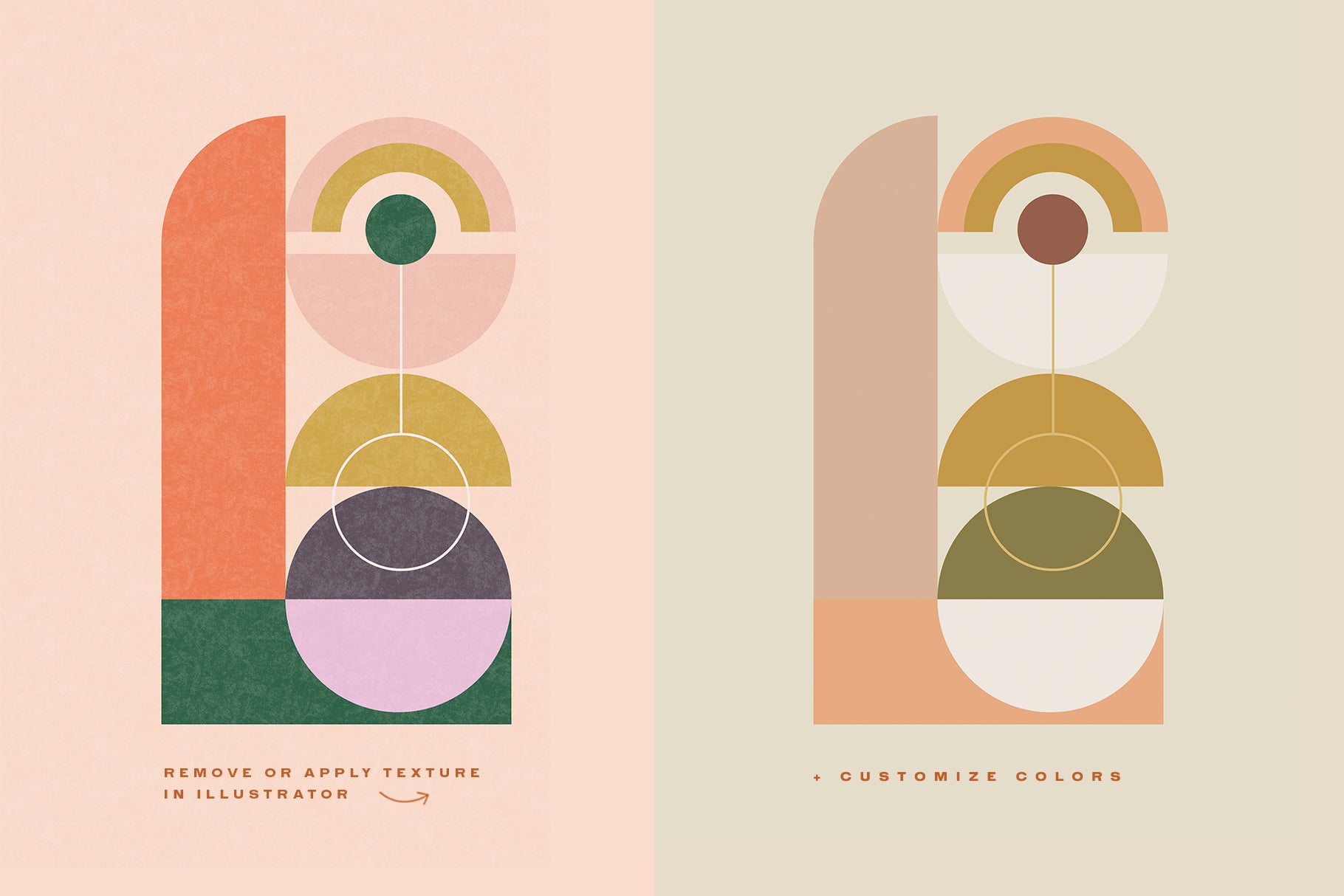 two geometric posters with two different color palettes 