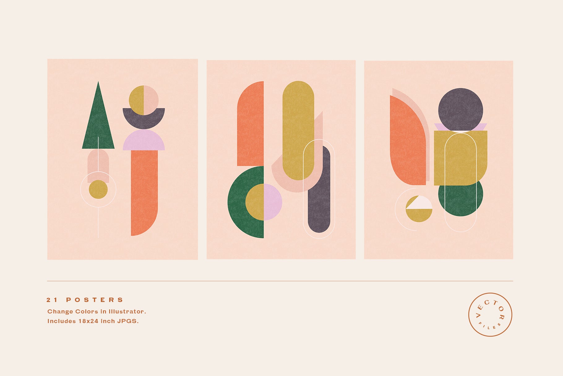 three colorful graphic geometric posters 