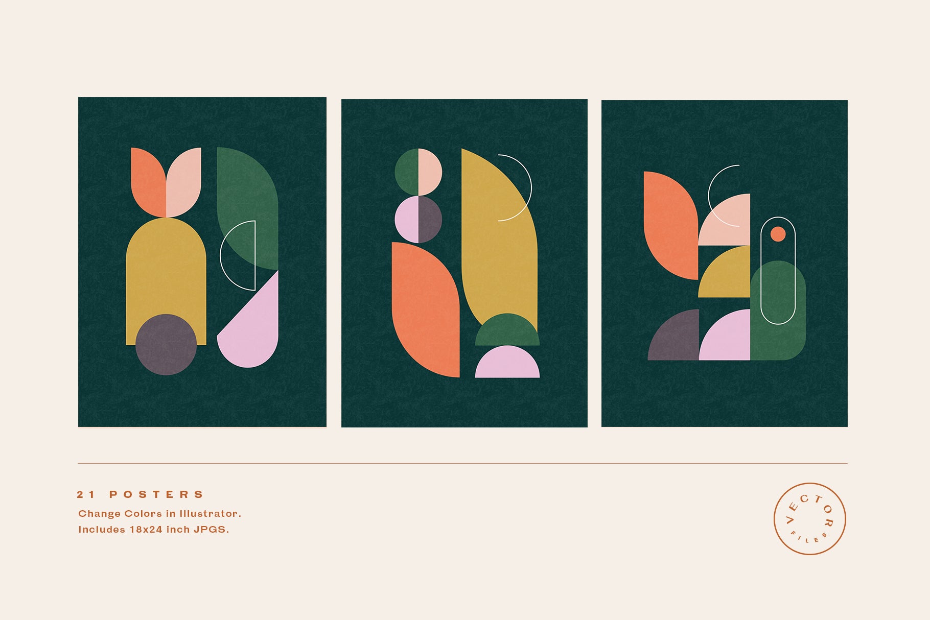 three colorful graphic geometric posters 