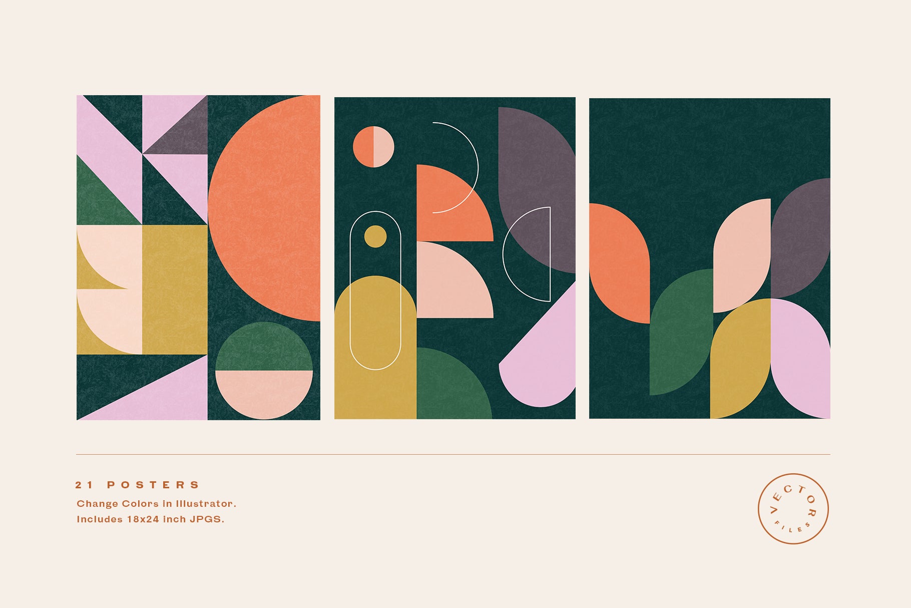 three colorful graphic geometric posters 