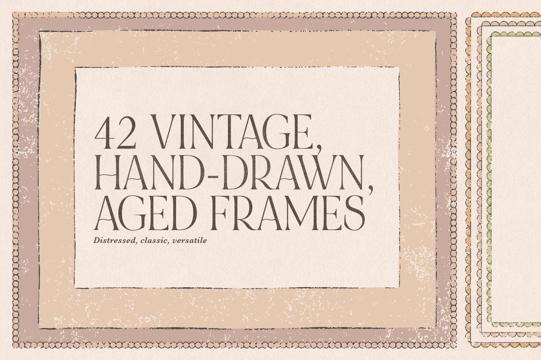 Vintage-style frames png files with text on a beige background