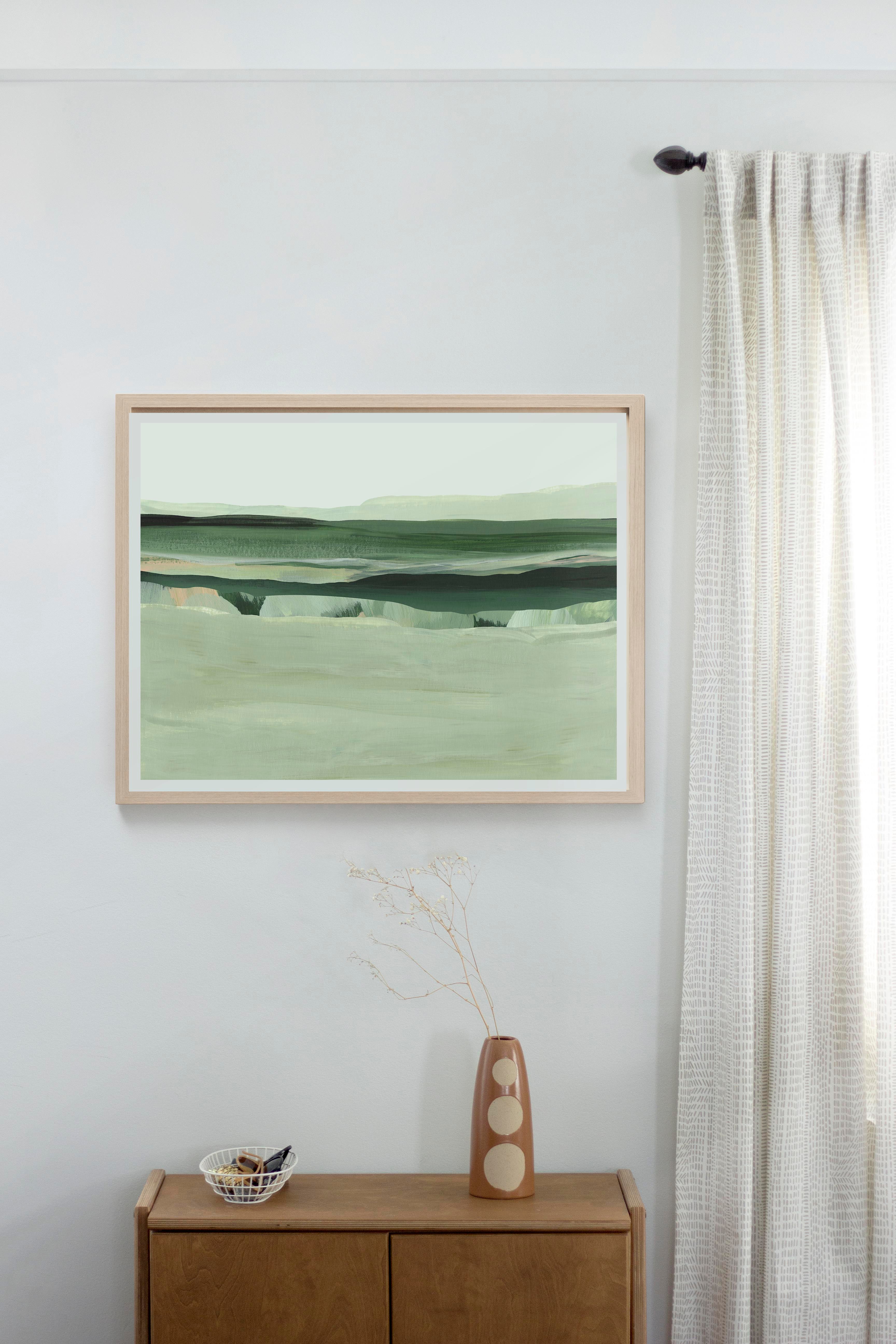 simple and modern nature art print handing on a wall in living room