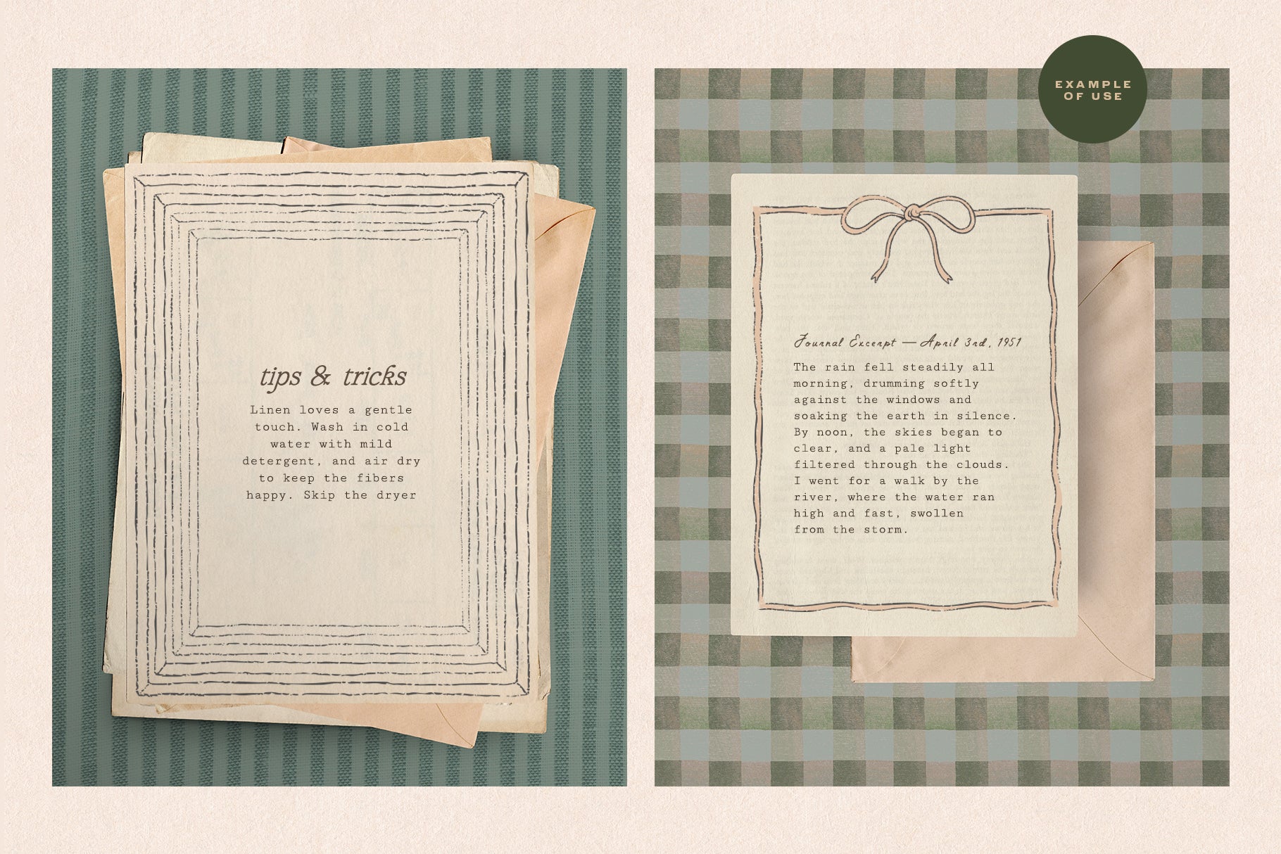 Two hand drawn frames on a vintage paper background