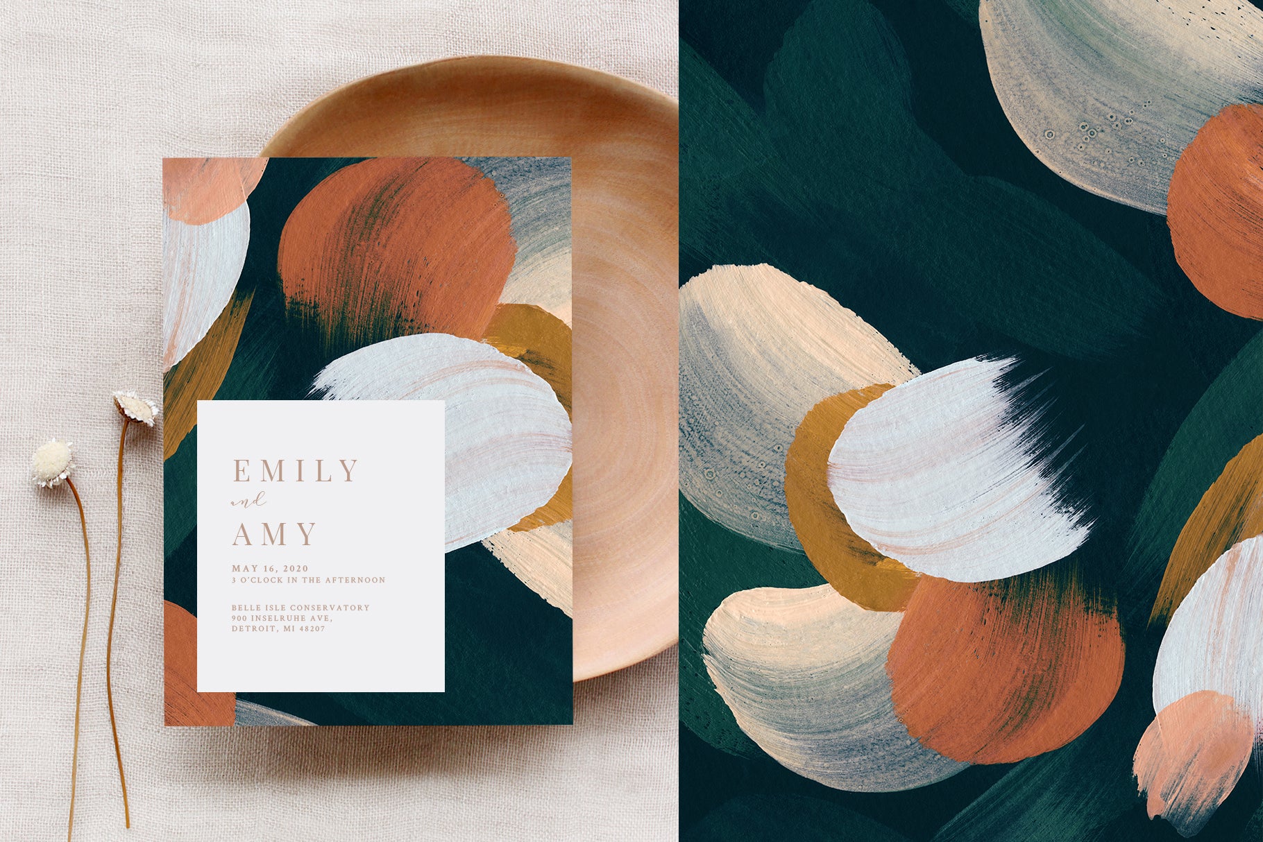 bold painterly wedding invitation design