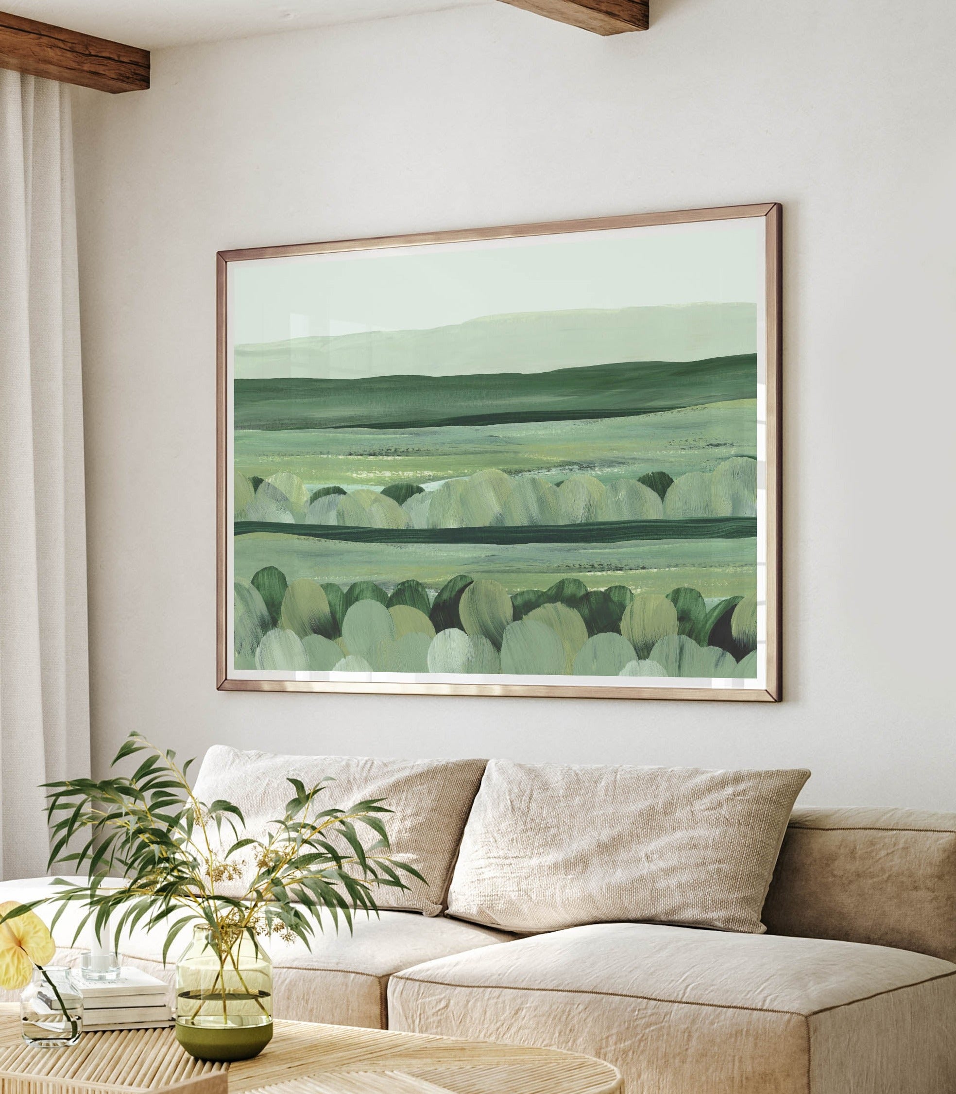 extra large green painted landscape fine art print