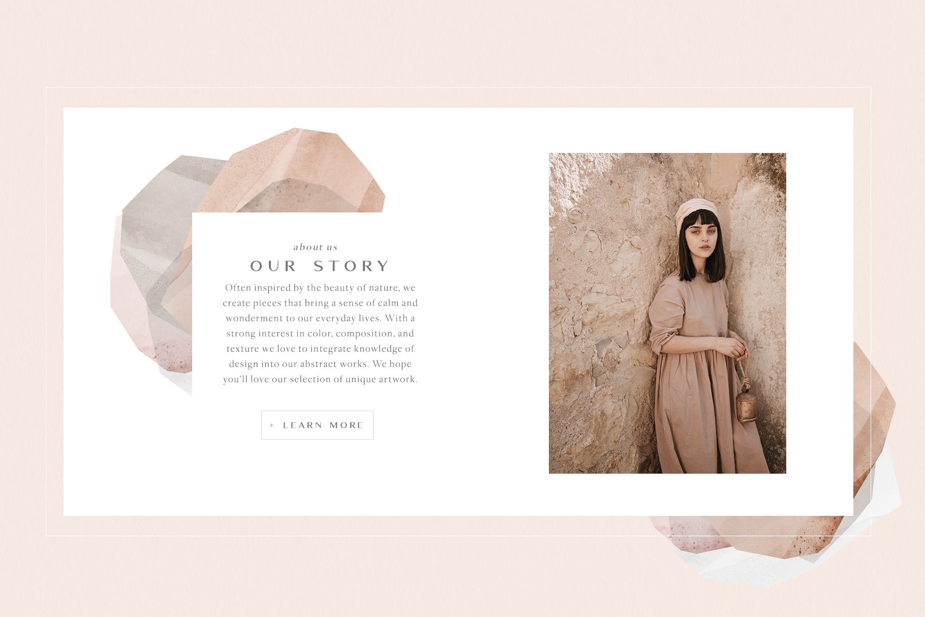 website example with abstract shapes and photo of woman on the right