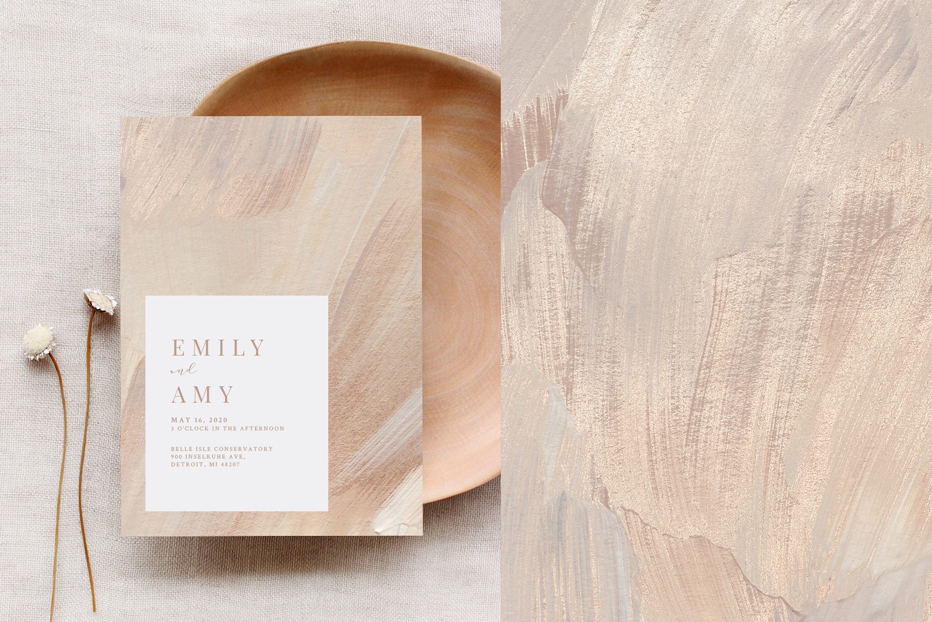 elegant wedding invitation with neutral abstract texture