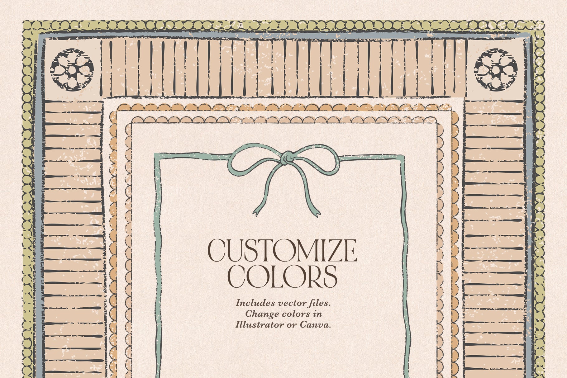 Frame with bow, whimsical, hand-drawn and vintage style