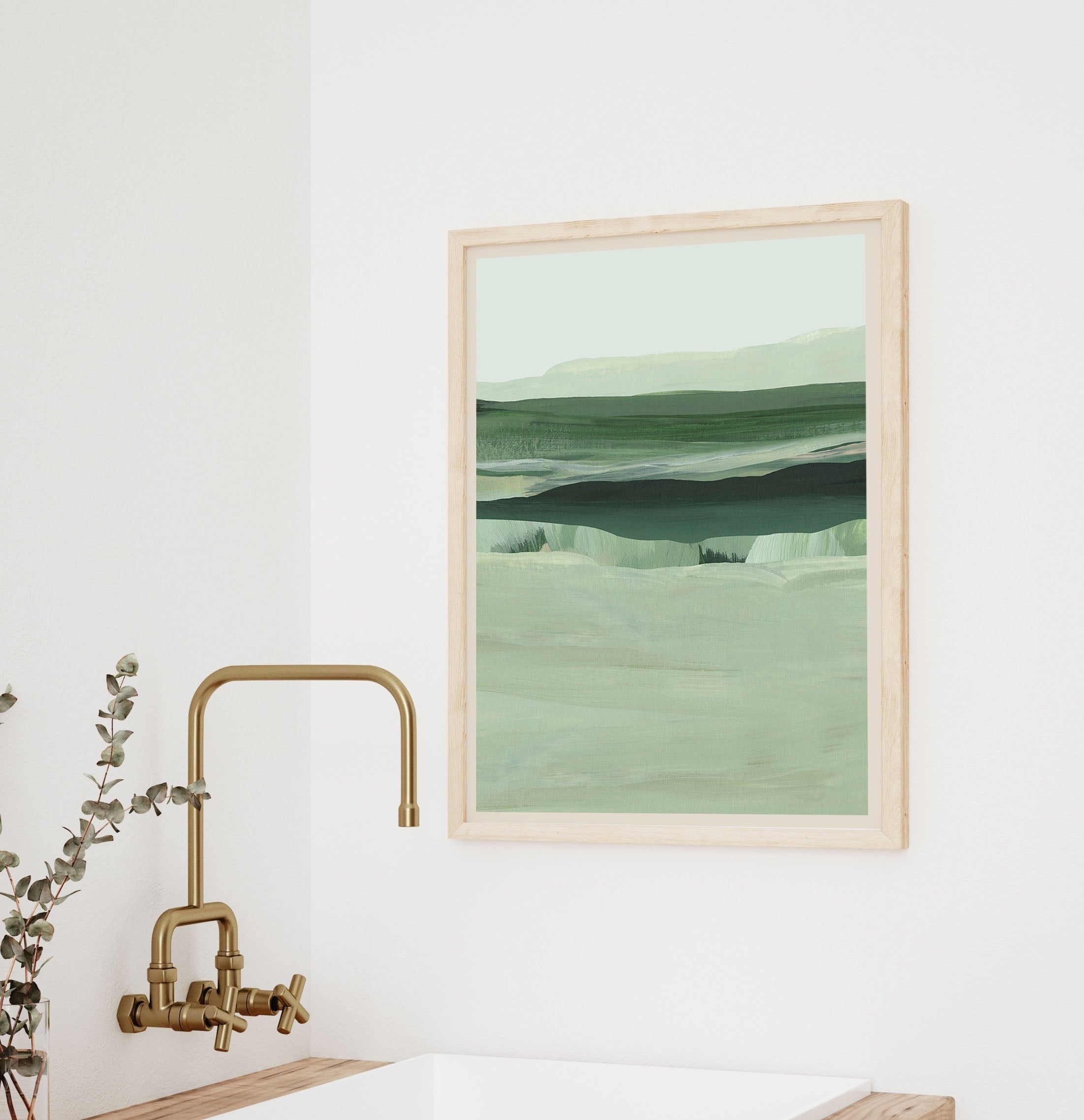 green modern vertical landscape giclee print 