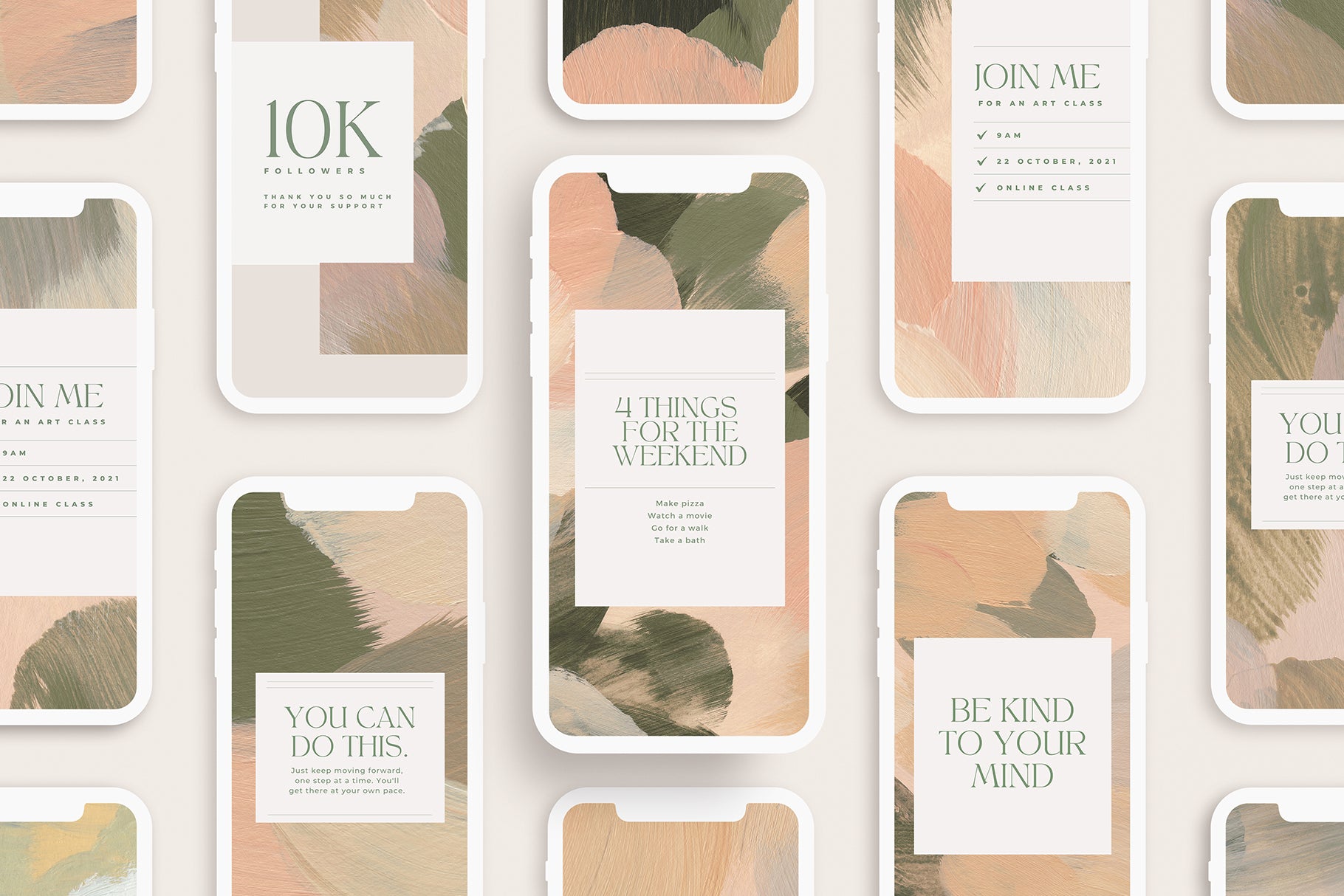 phone mock ups with artistic social media graphics