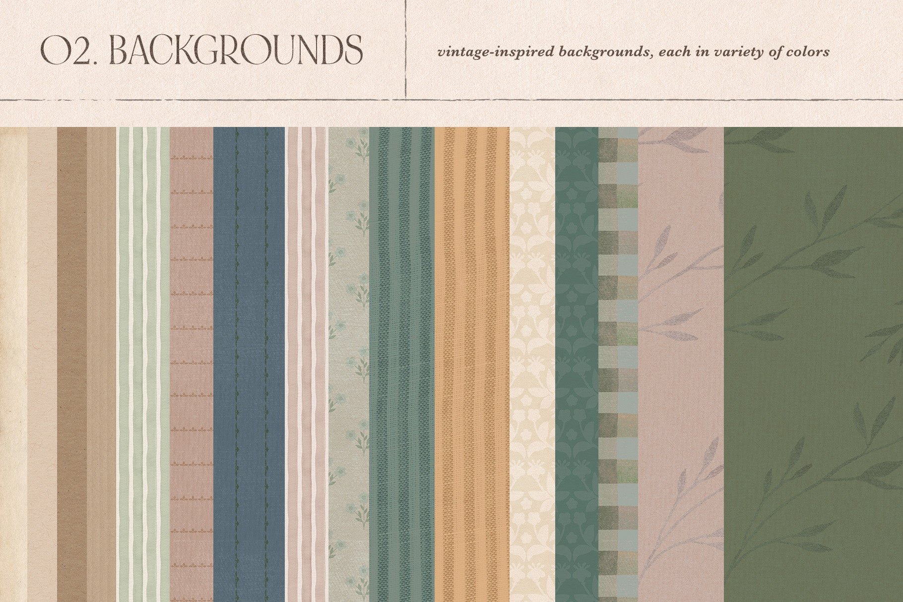 Collection of vintage-inspired patterned backgrounds in various colors.