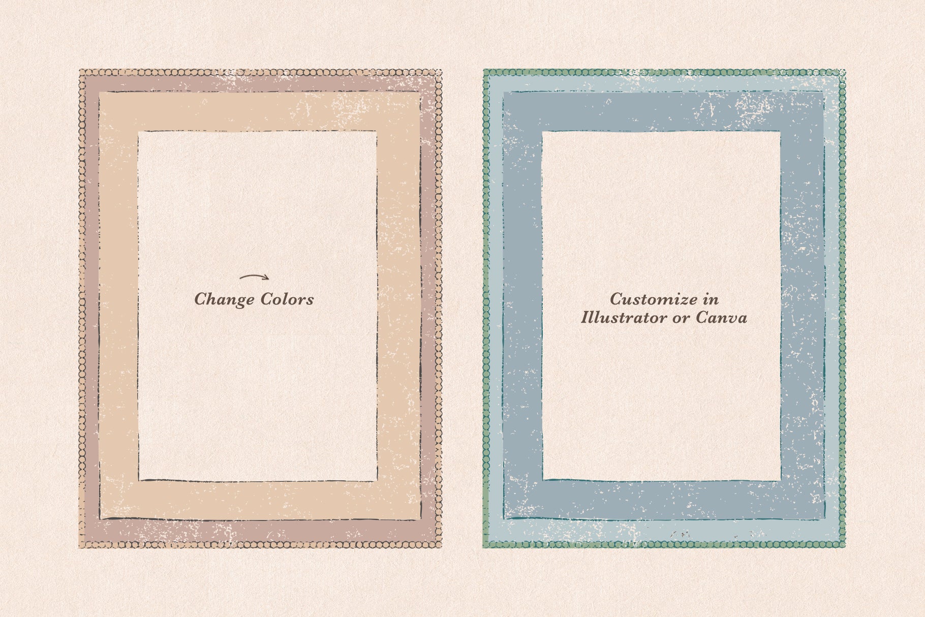 Two vintage distressed frames with customizable colors