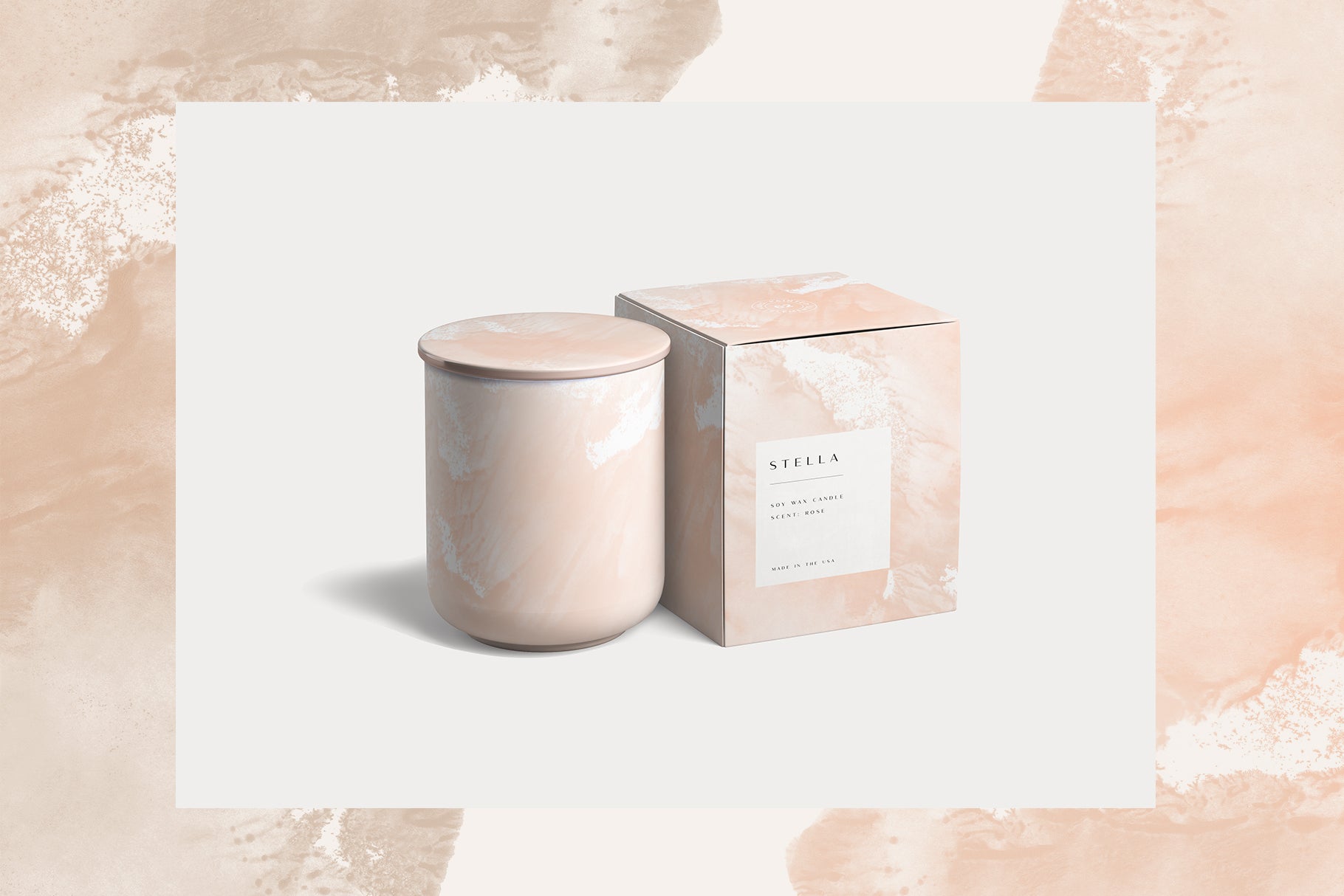 candle packaging design with light pink artistic textures