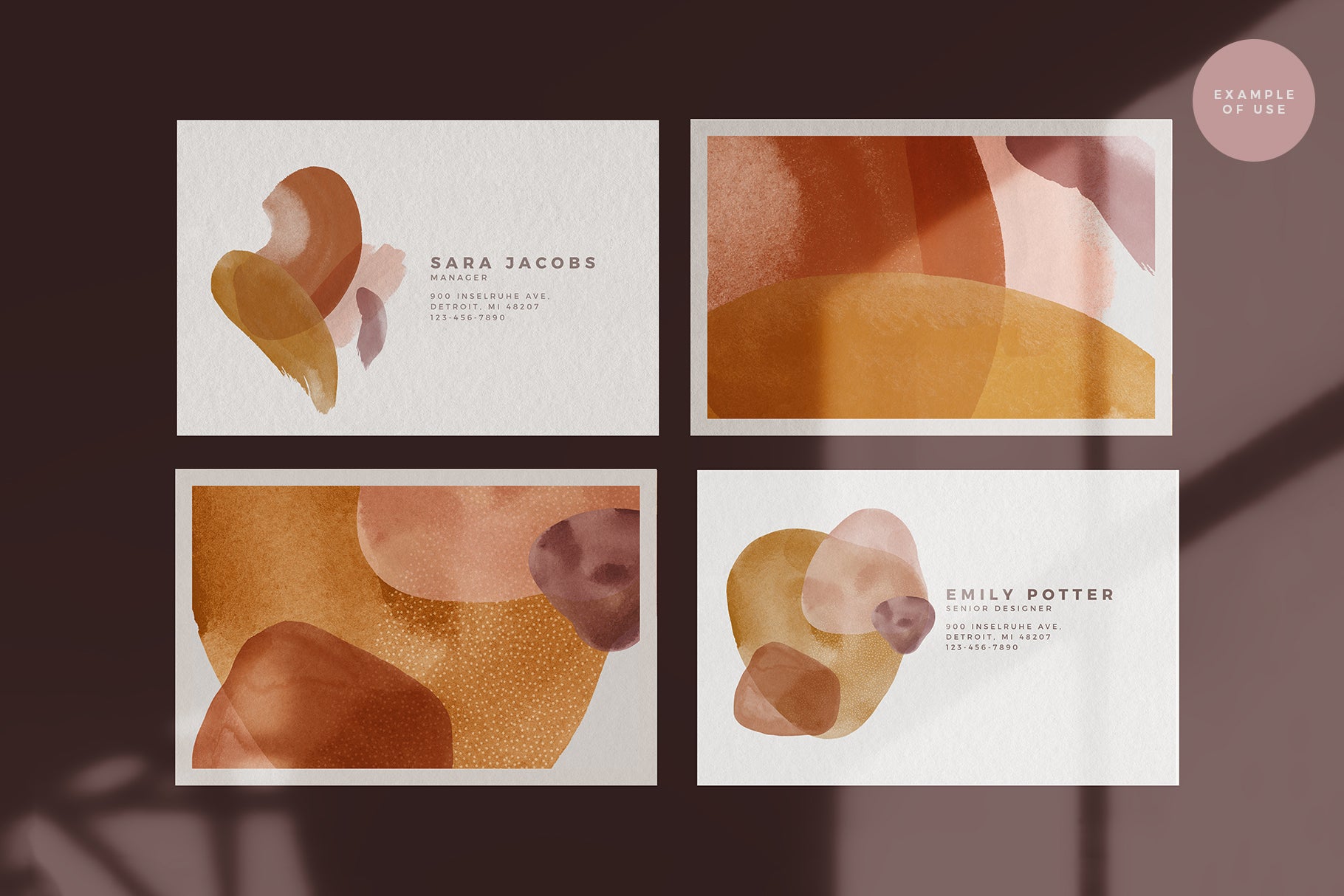 front and back of artistic business card design 