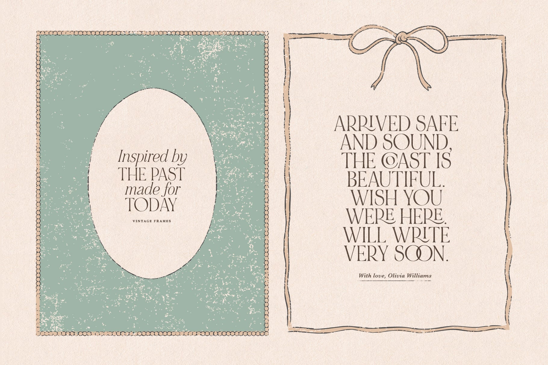 Two vintage frames one with bow and elegant text