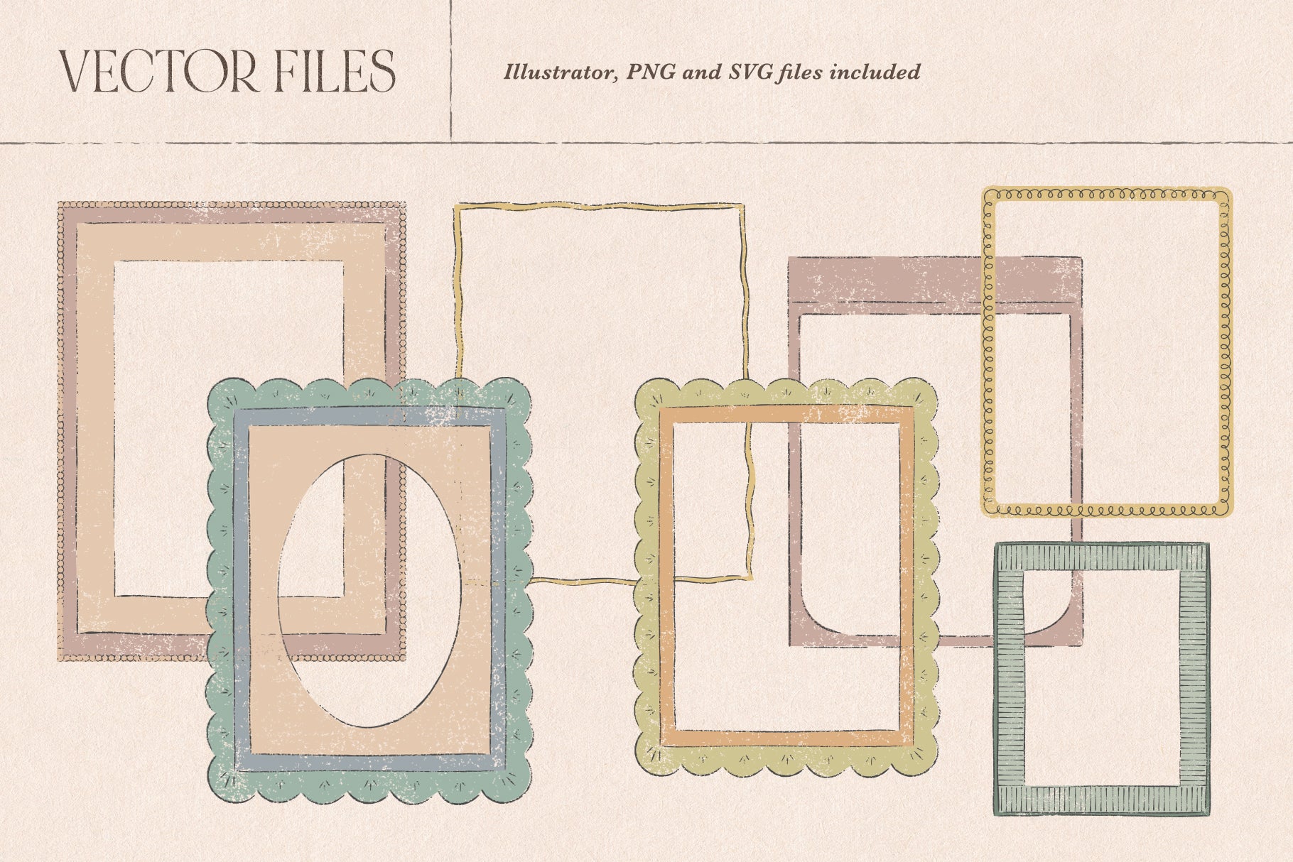 Set of decorative frames in png files and various shapes and colors 